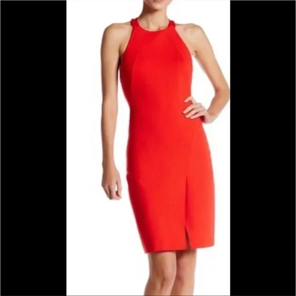 Halston Heritage red halter front slit mini dress - Picture 1 of 9